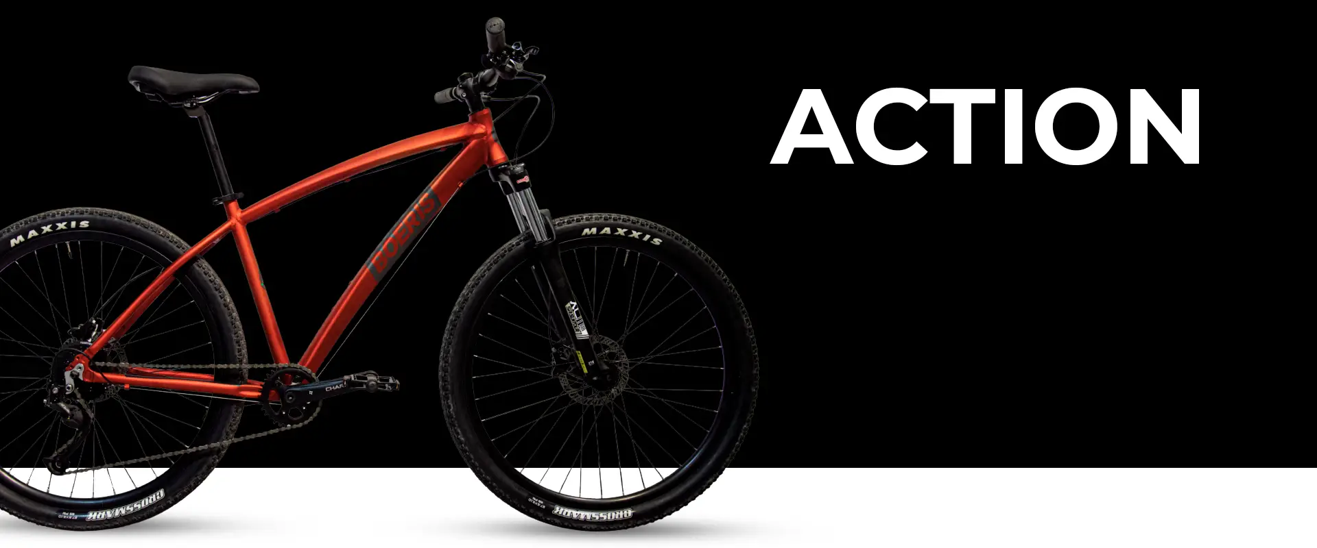 MTB action colore rosso Boeris Bikes Torino con sfondo nero